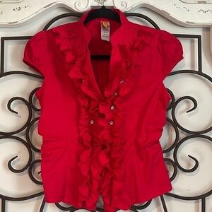 HERA RUFFLE BUTTON DOWN BLOUSE RED SIZE SMALL